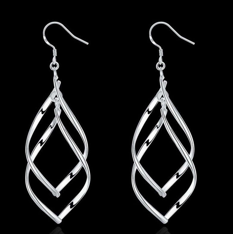 925 Sterling silver filled twist design ladies dangle earrings
