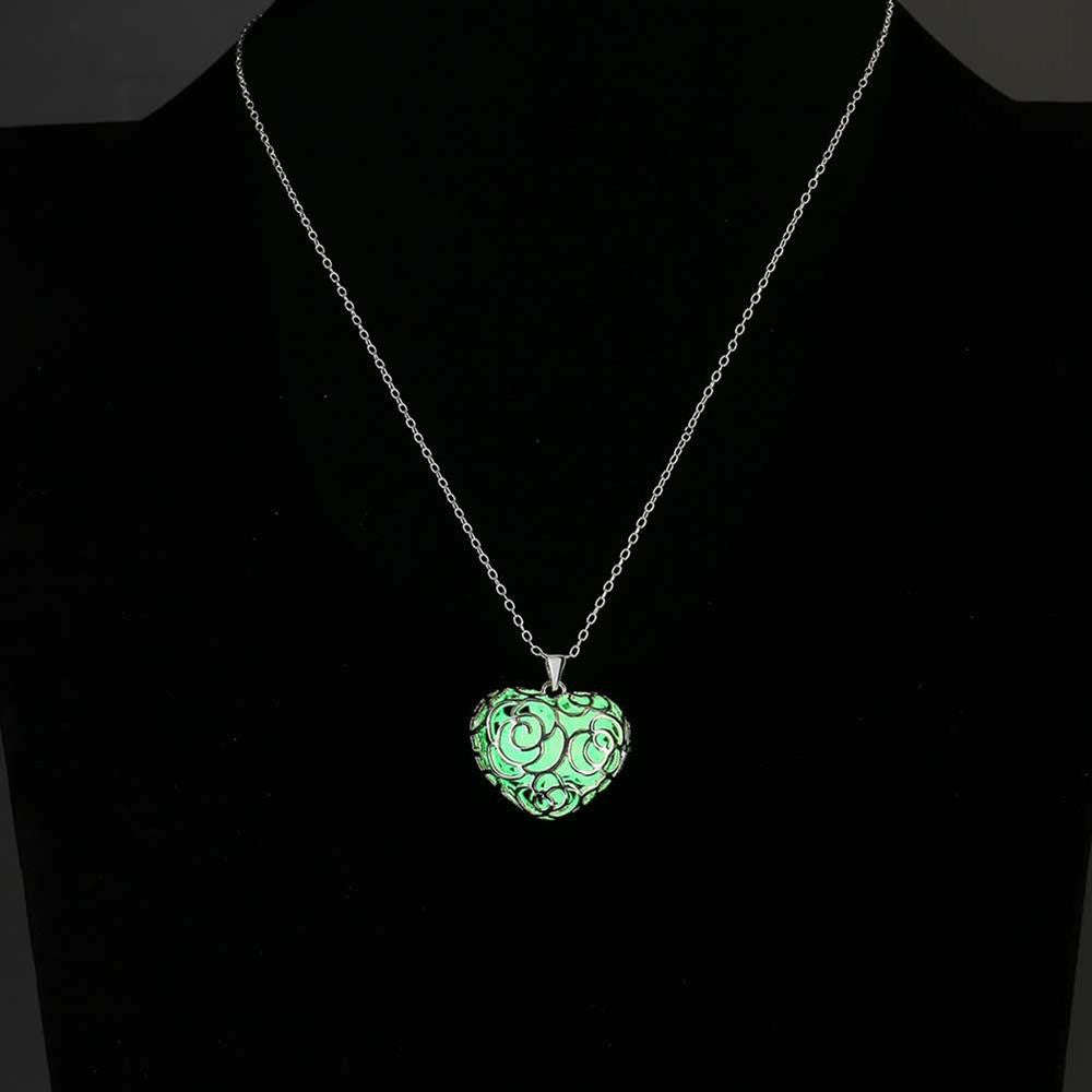 925 Sterling Silver Filled Glow in the dark pendant chunky heart design
