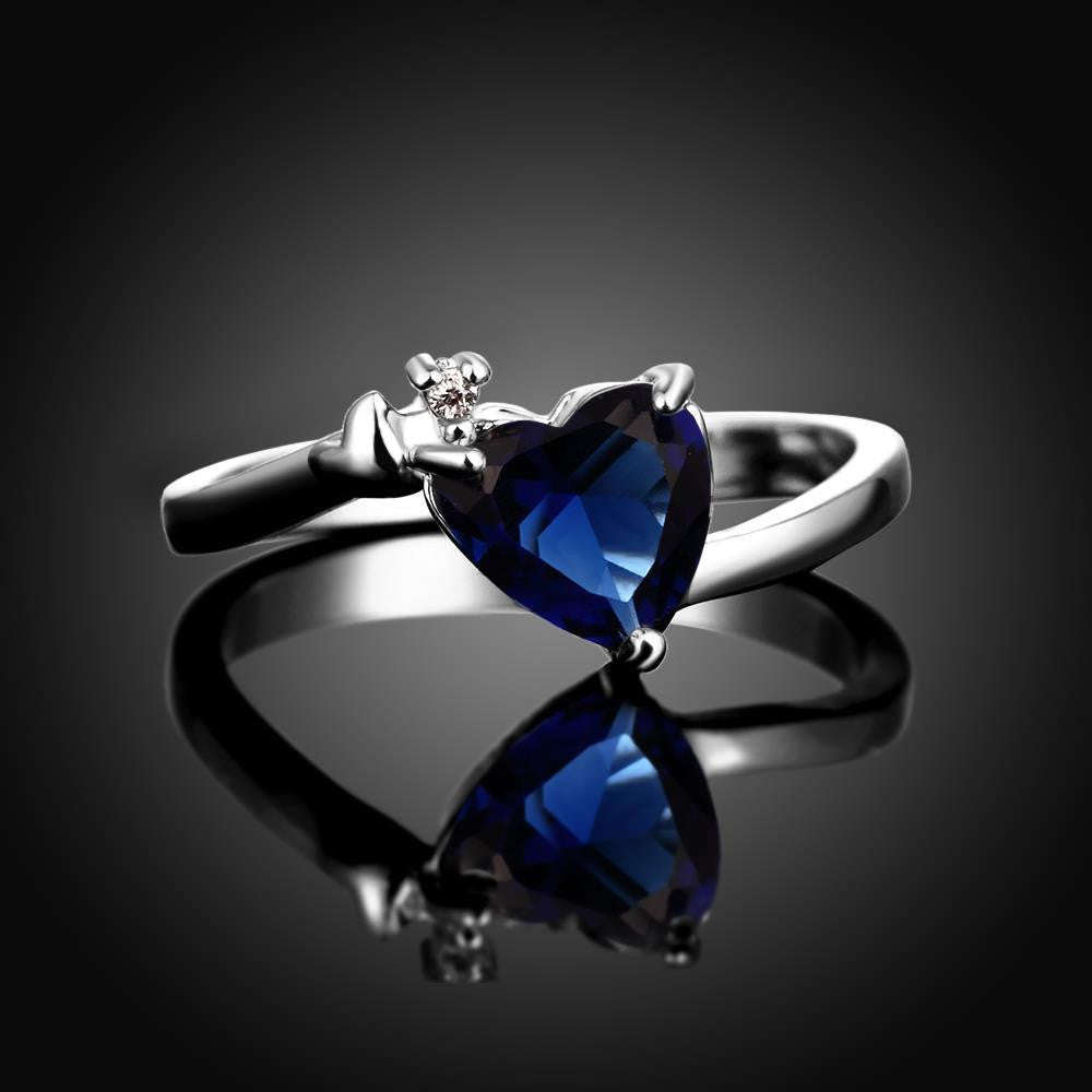 Ladies heart design ring, tanzanite color, platinum plated