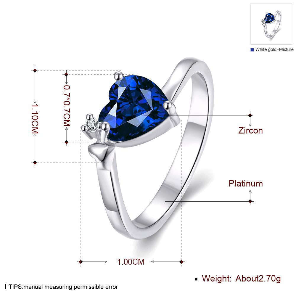 Ladies heart design ring, tanzanite color, platinum plated