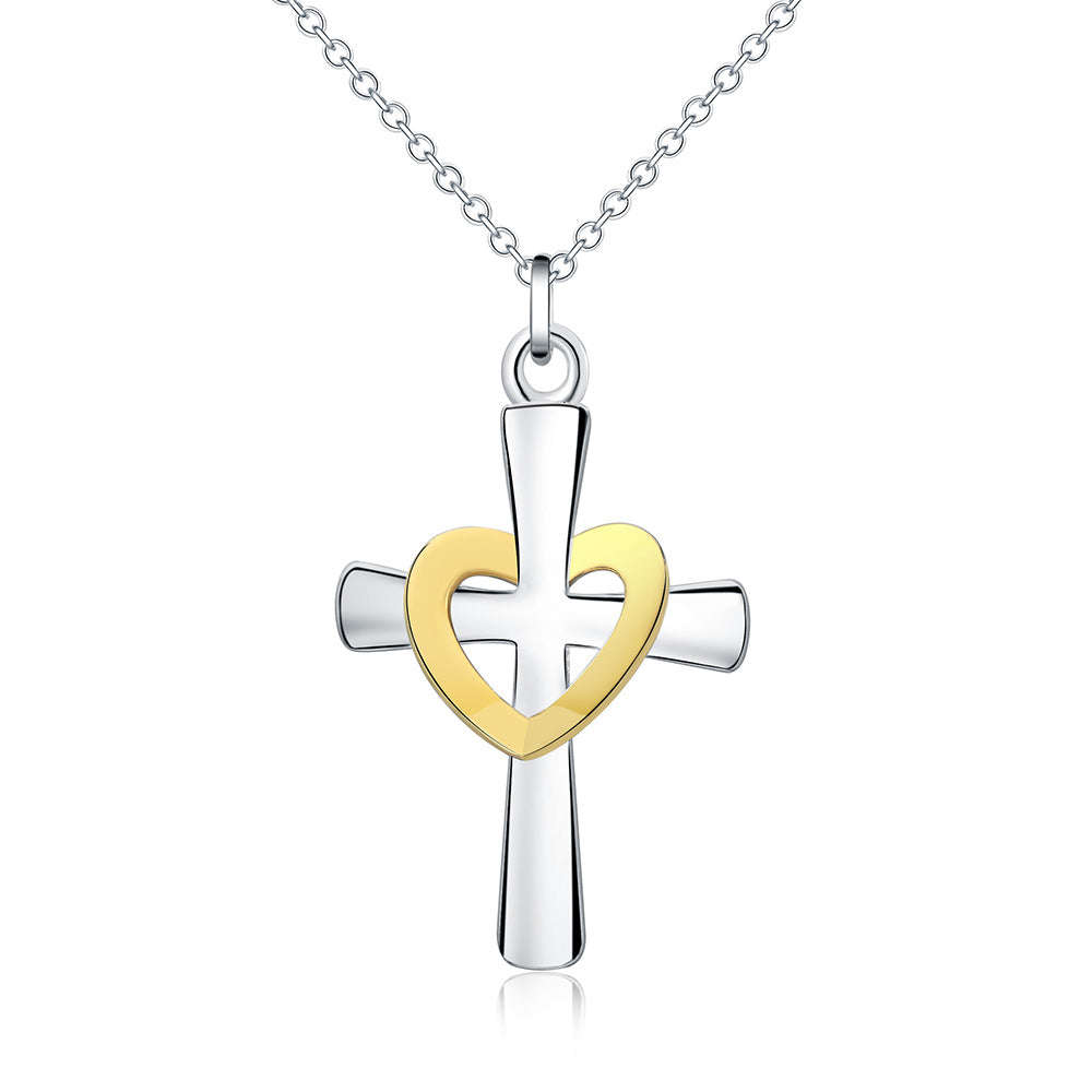 Stunning Sterling silver filled ladies Cross pendant with draped heart design + Chain