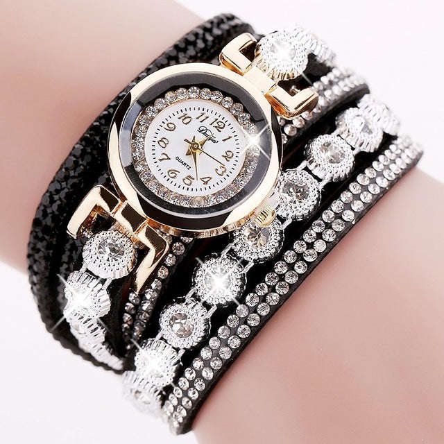Duoya Brand Women Bracelet Luxury Wrist Watch - Black