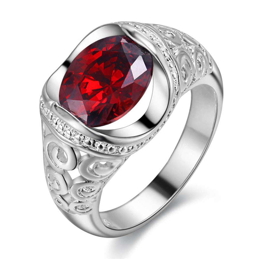 Breathtaking Ladies 925 Sterling silver filled ring with 2ct Ruby red AAA crystal