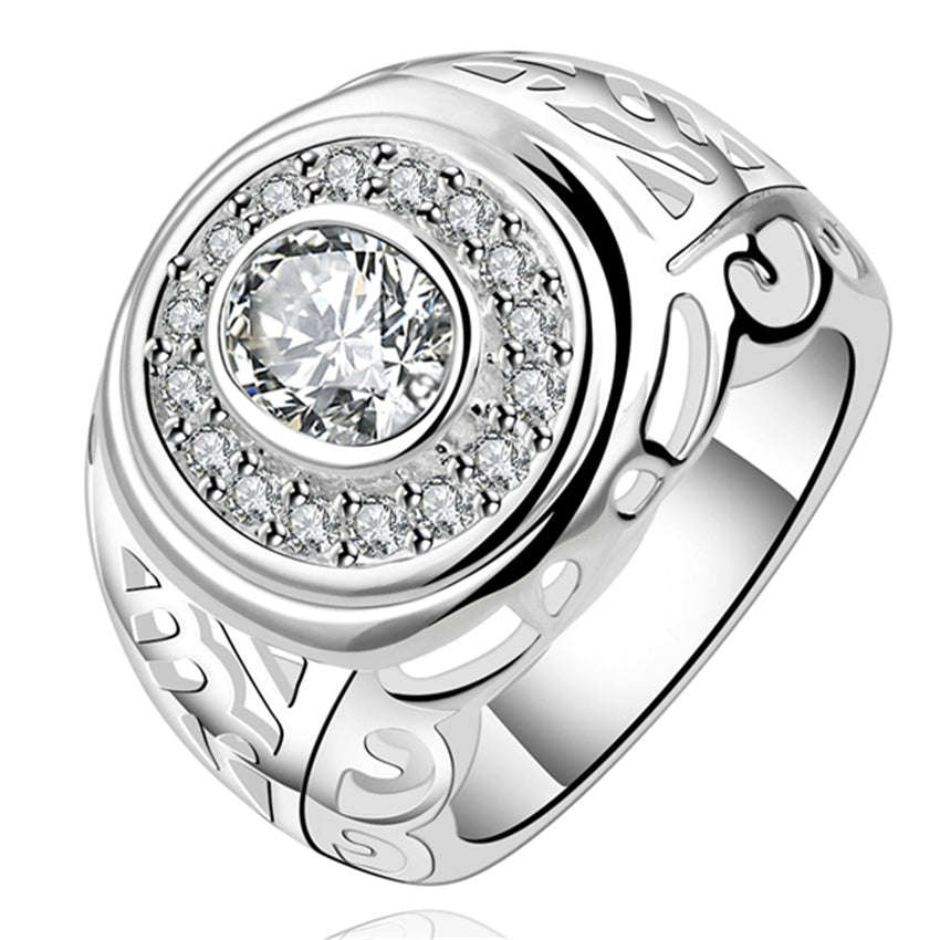 Exquisite Chunky Sterling Silver filled ring with filigree design and crystal detail