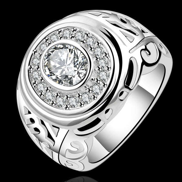 Exquisite Chunky Sterling Silver filled ring with filigree design and crystal detail