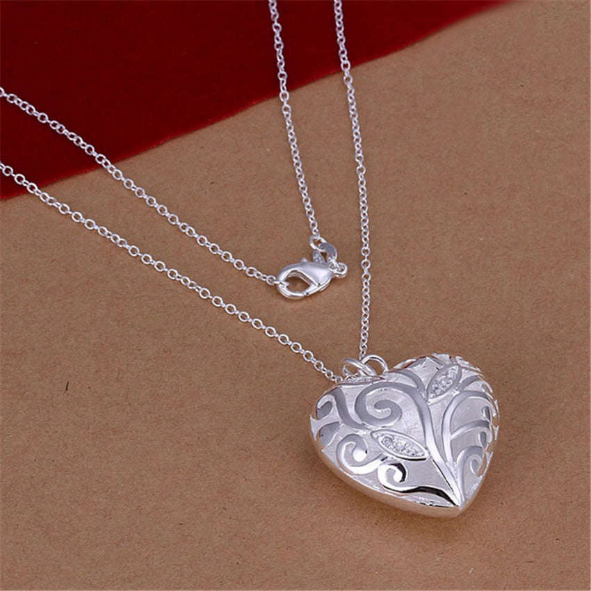 Chunky Design Filigree Sterling Silver Filled ladies heart necklace with FREE chain