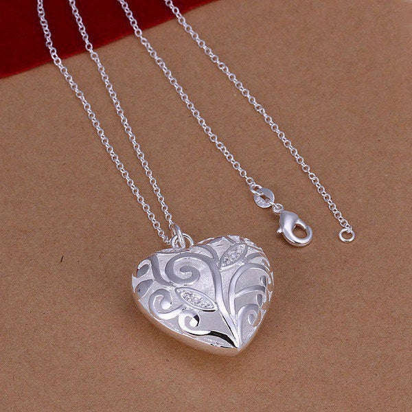 Chunky Design Filigree Sterling Silver Filled ladies heart necklace with FREE chain