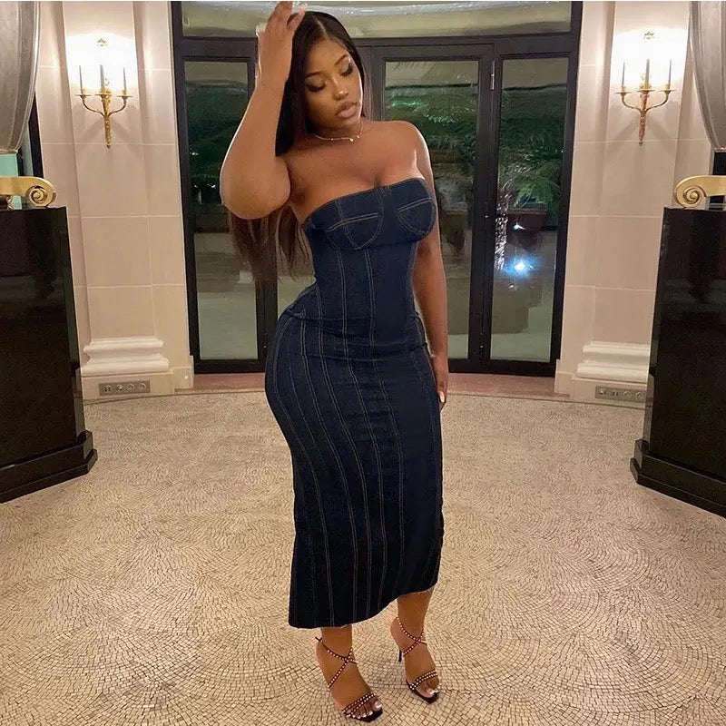 Denim boobtube dress