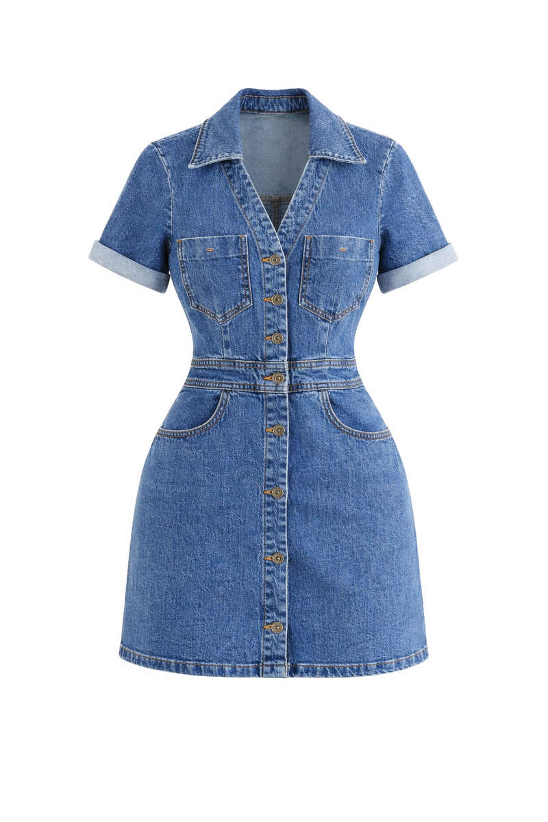 Retro Denim Button Dress
