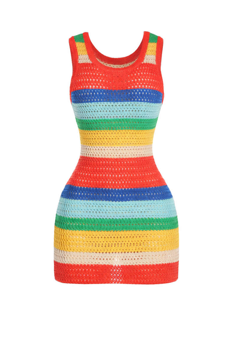 Multicoloured crochet mini dress