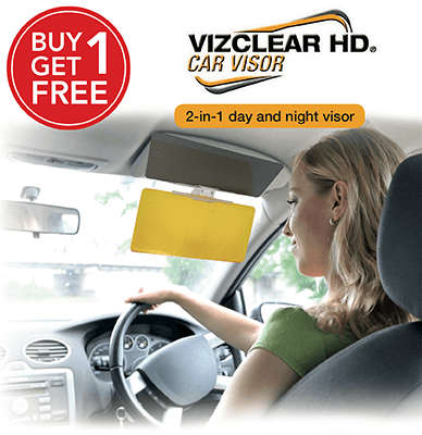 VIZCLEAR HD 2-in-1 Car Visor - Enjoy an unobstructed view, every time you drive - day and night!