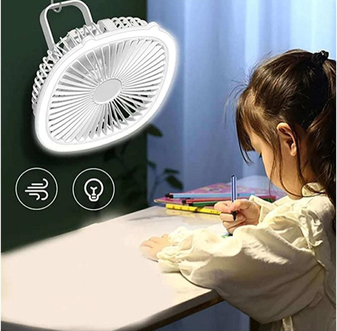 USB Rechargeable Fan With Light  - White