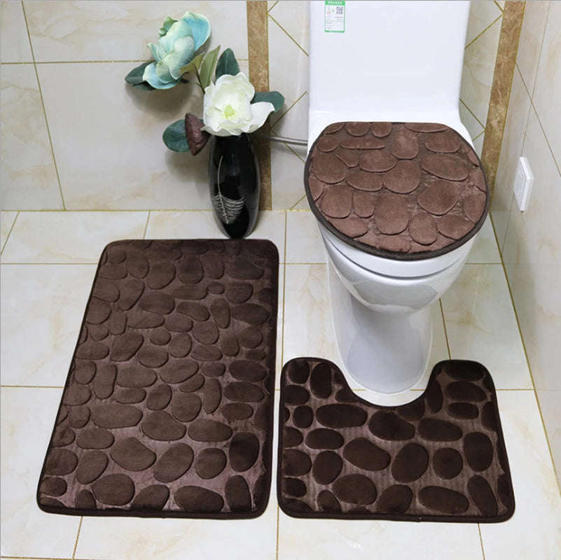Cobble Stone Bathroom Mat set 3 Piece - Black