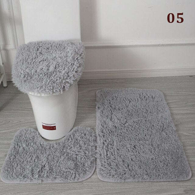 3 Piece Fluffy Bath Mat Set