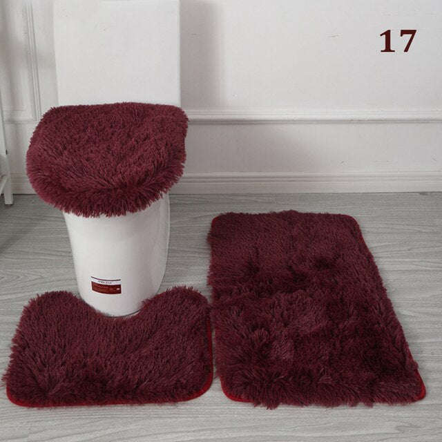 3 Piece Fluffy Bath Mat Set