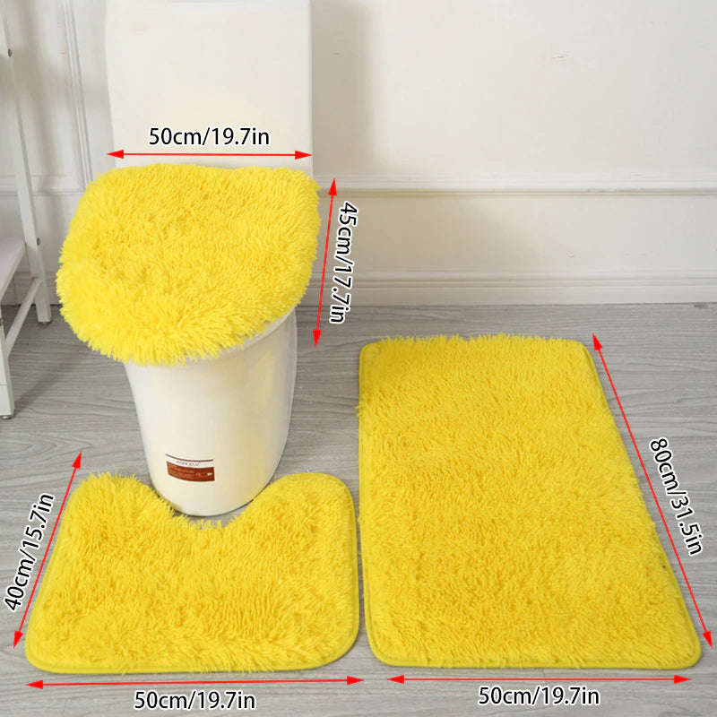 3 Piece Fluffy Bath Mat Set