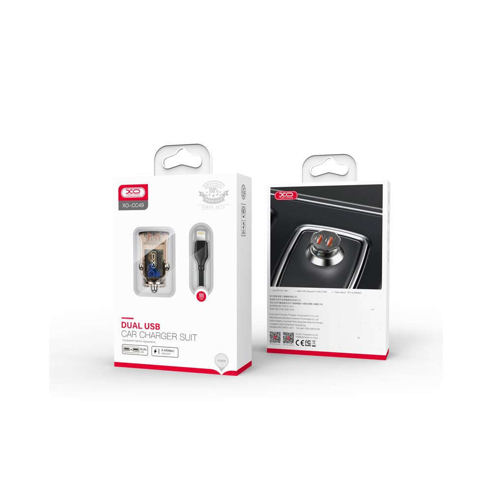 XO CC49 Dual USB Ports 2.4A Transparent Car Charger Set