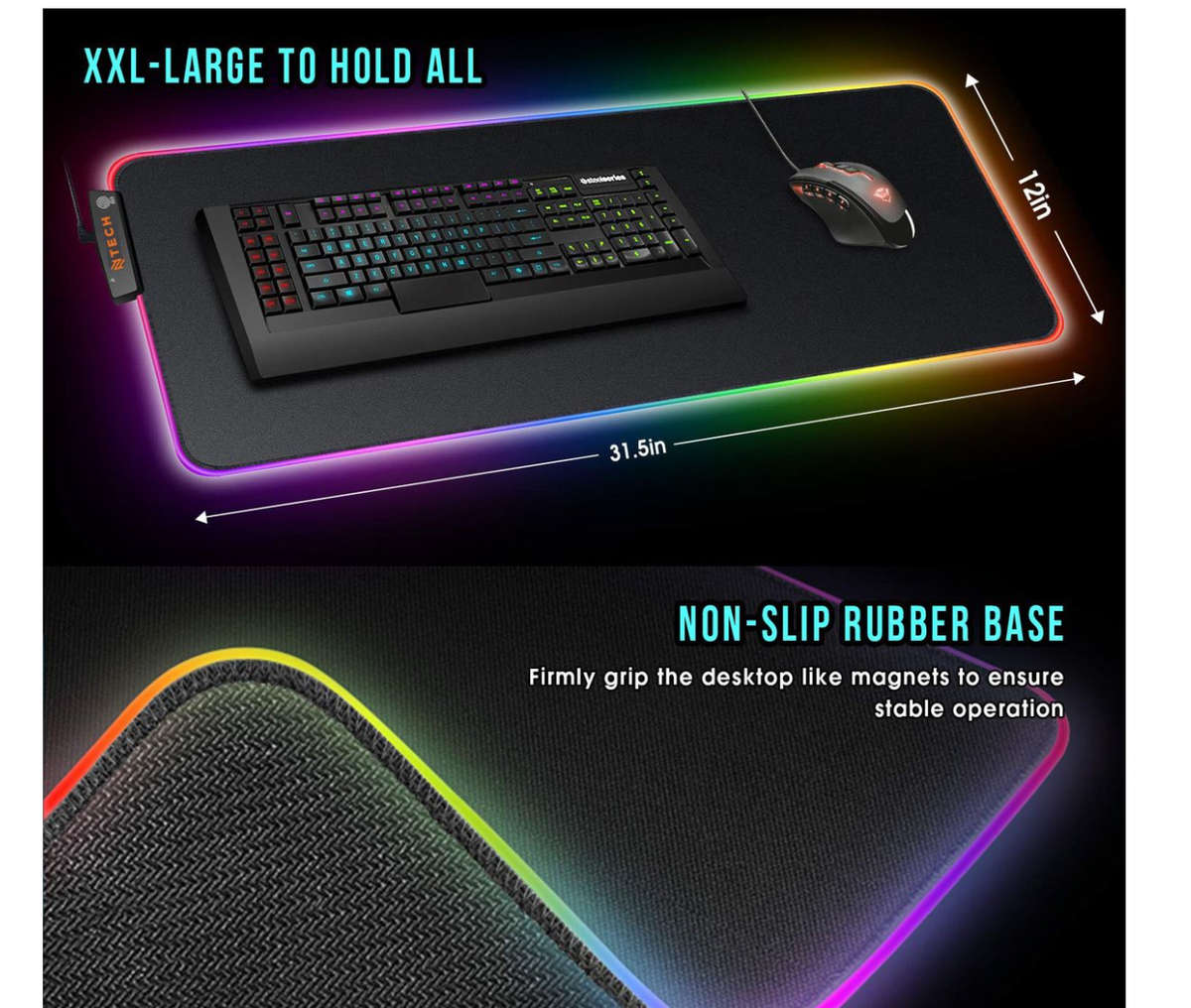 Ntech RGB LED Colour Changing XXL Gaming Mouse Pad New/Damaged Box/ Repackaged