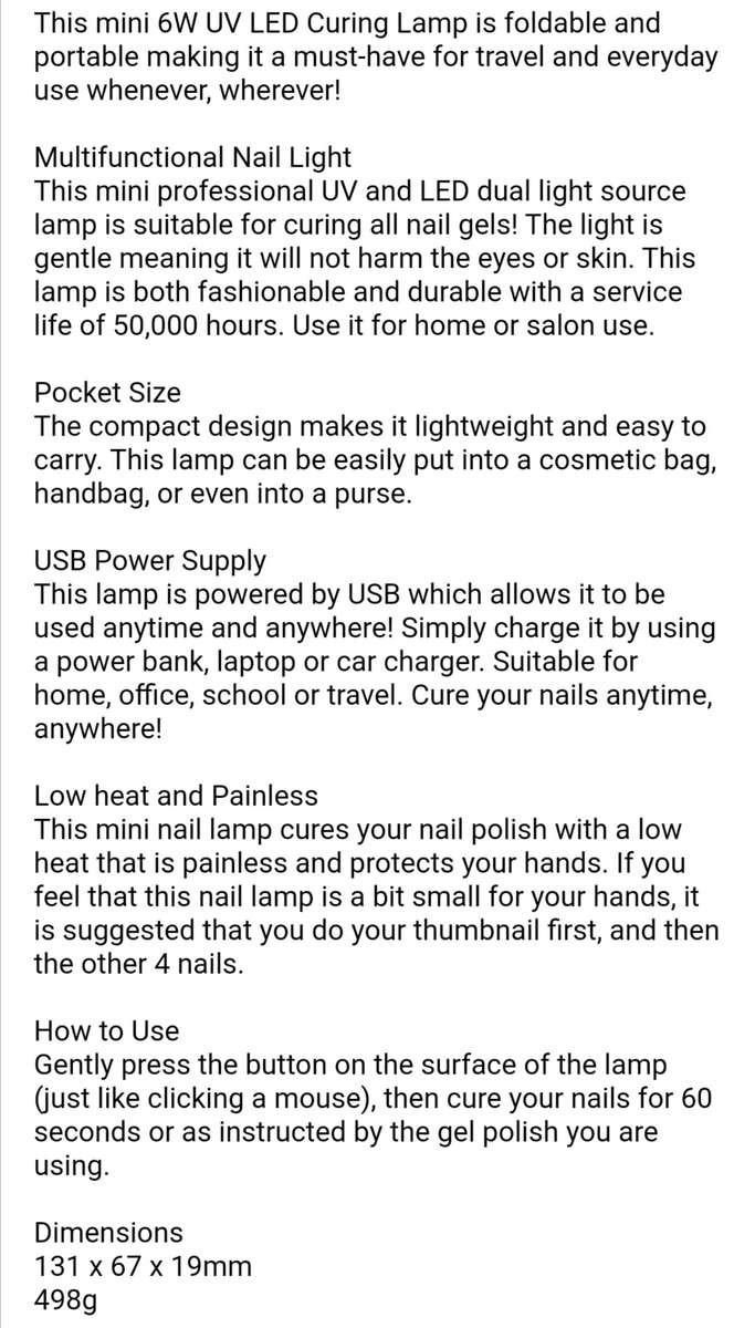 Portable Mini Nail Curing Lamp. 6w UV LED.