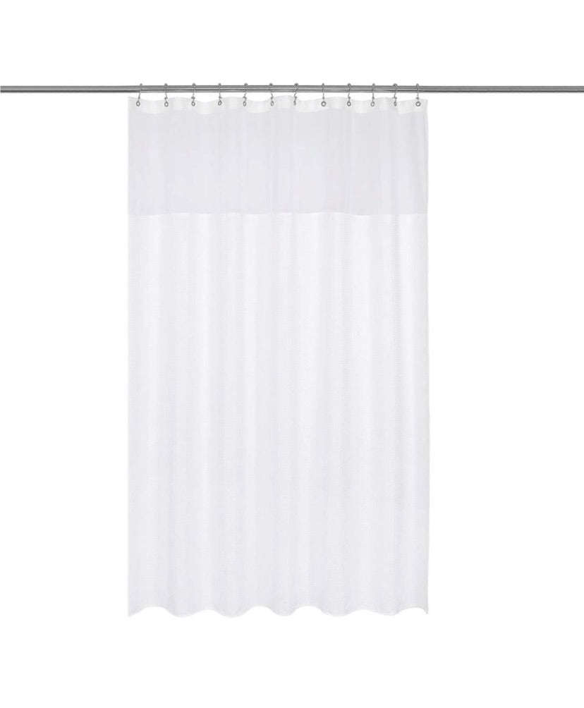Maisonware Heavyweight Fabric and Mesh Top Window Shower Curtain (No Hooks)