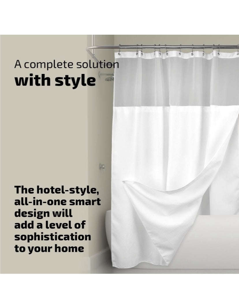 Maisonware Heavyweight Fabric and Mesh Top Window Shower Curtain (No Hooks)