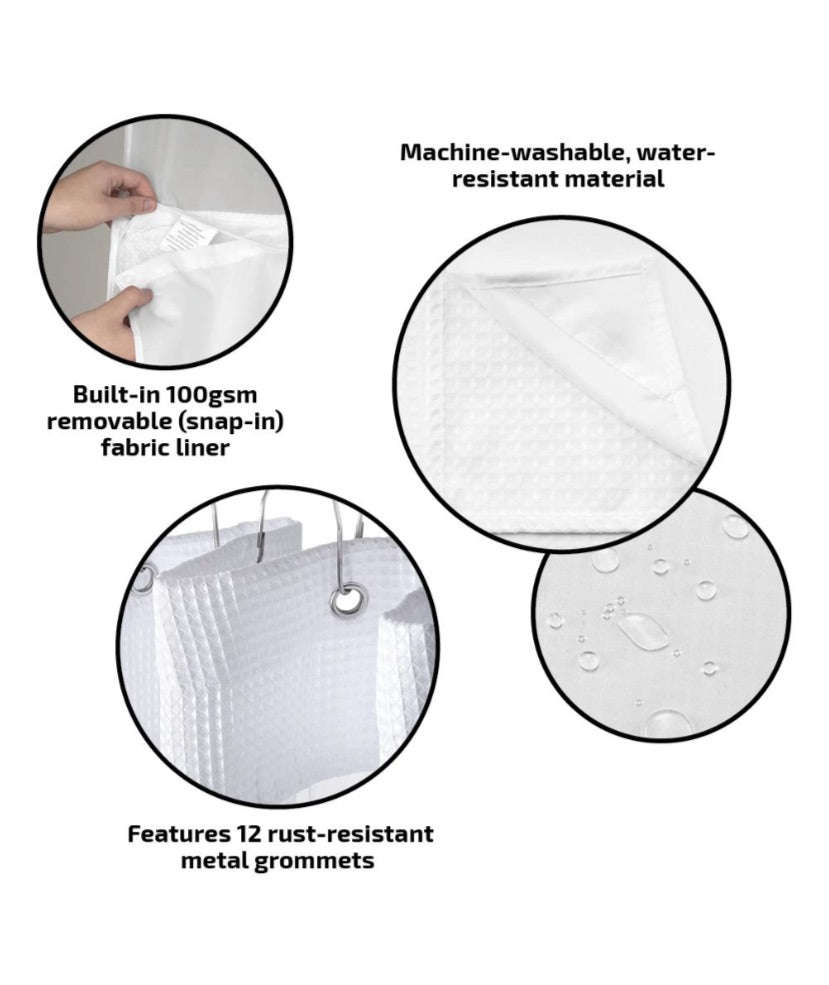Maisonware Heavyweight Fabric and Mesh Top Window Shower Curtain (No Hooks)