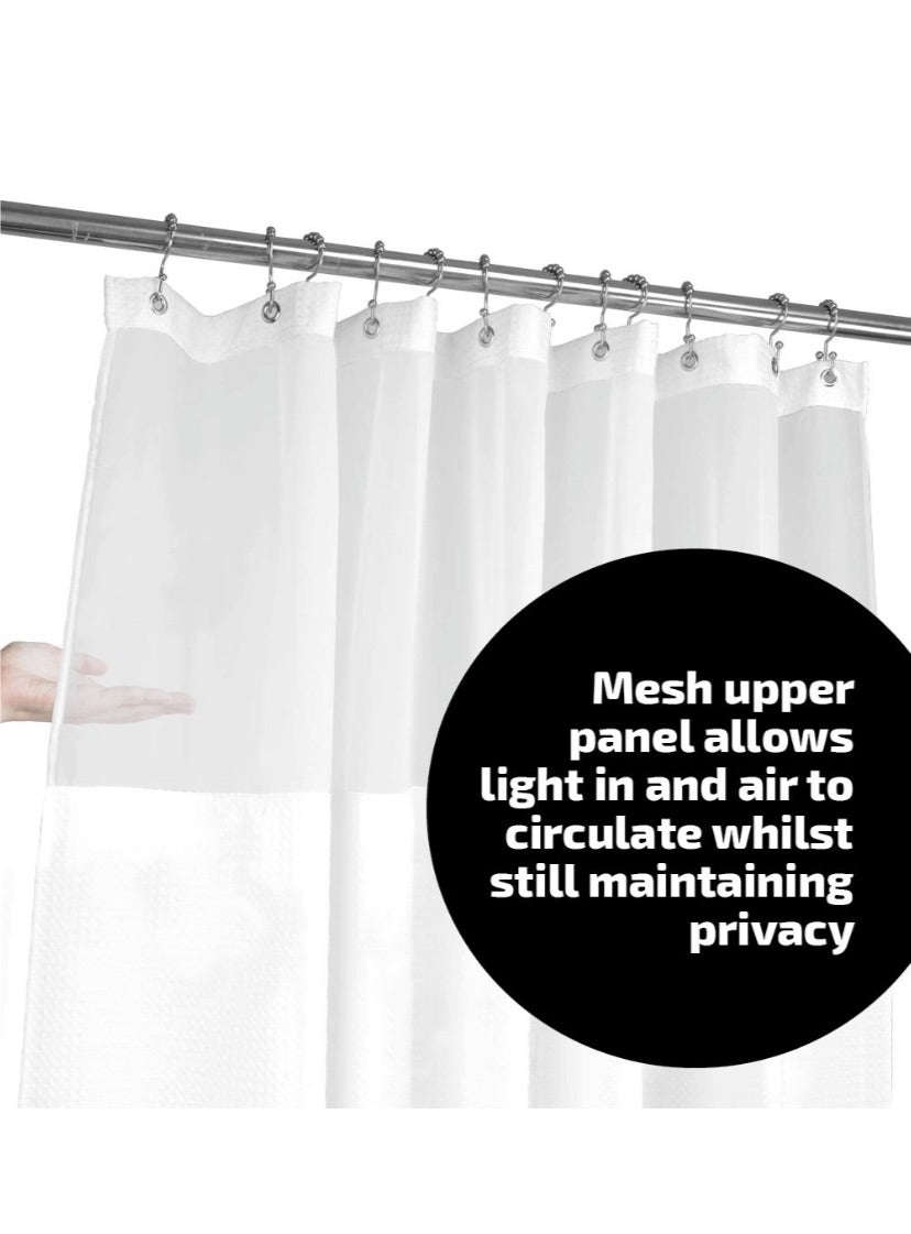 Maisonware Heavyweight Fabric and Mesh Top Window Shower Curtain (No Hooks)