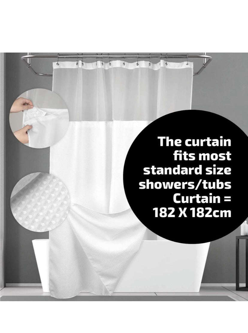 Maisonware Heavyweight Fabric and Mesh Top Window Shower Curtain (No Hooks)
