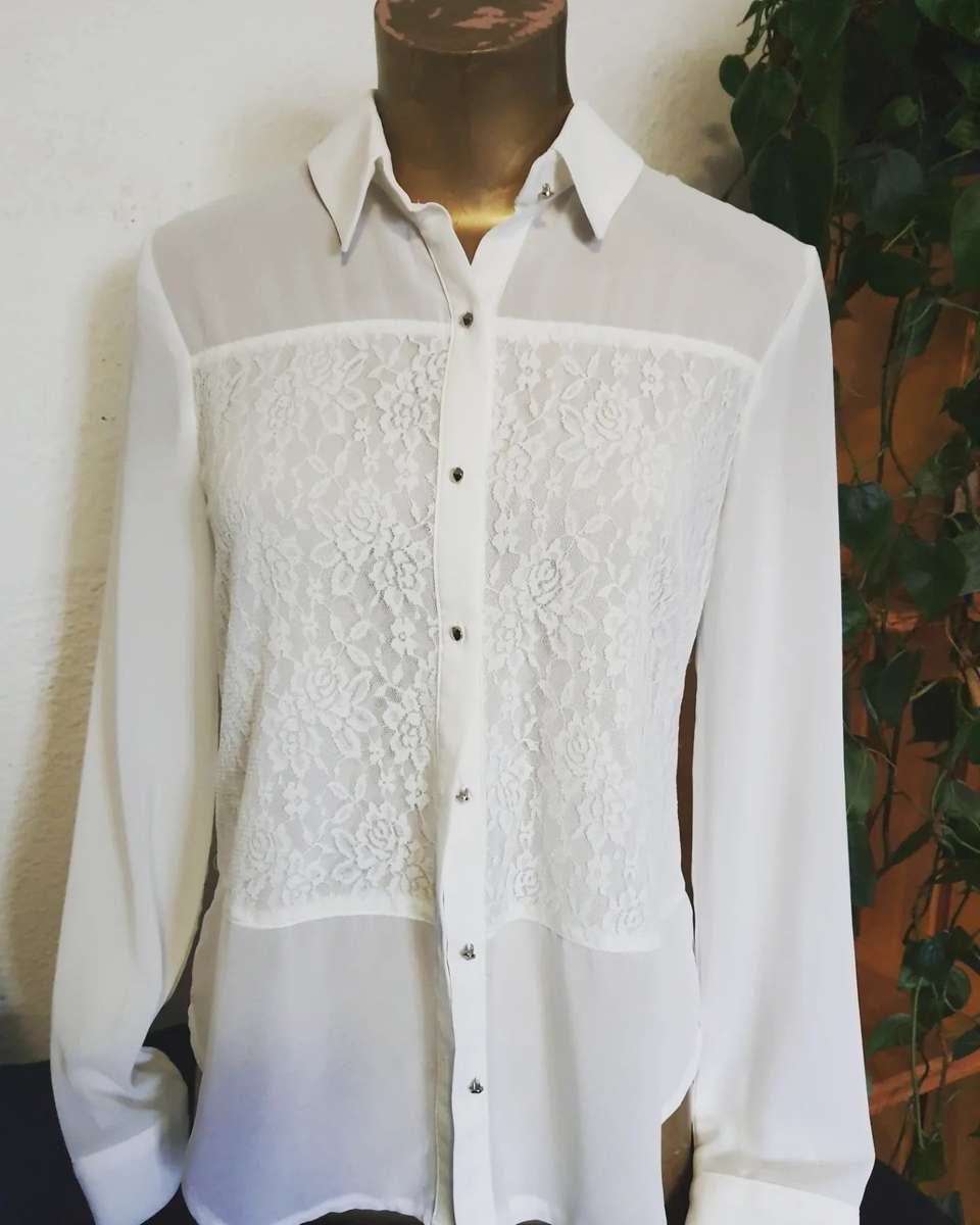 Sissy Boy white, long sleeve collar shirt with exquisite detail - 32 / White / Sissy Boy