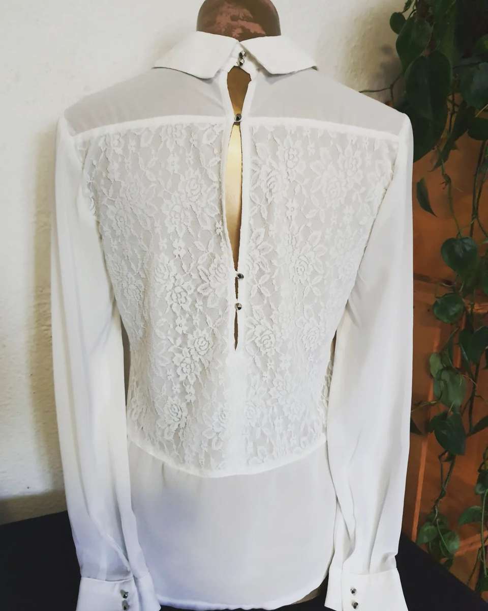 Sissy Boy white, long sleeve collar shirt with exquisite detail - 32 / White / Sissy Boy