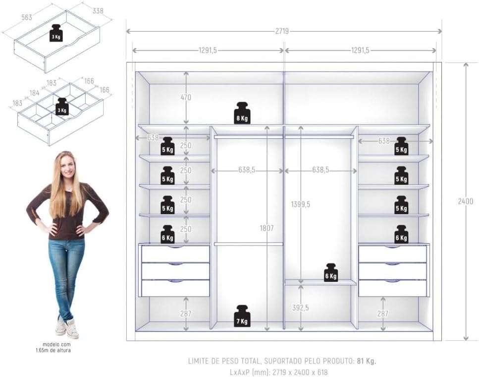 Coliseu 2-Door 6-Drawer Wardrobe