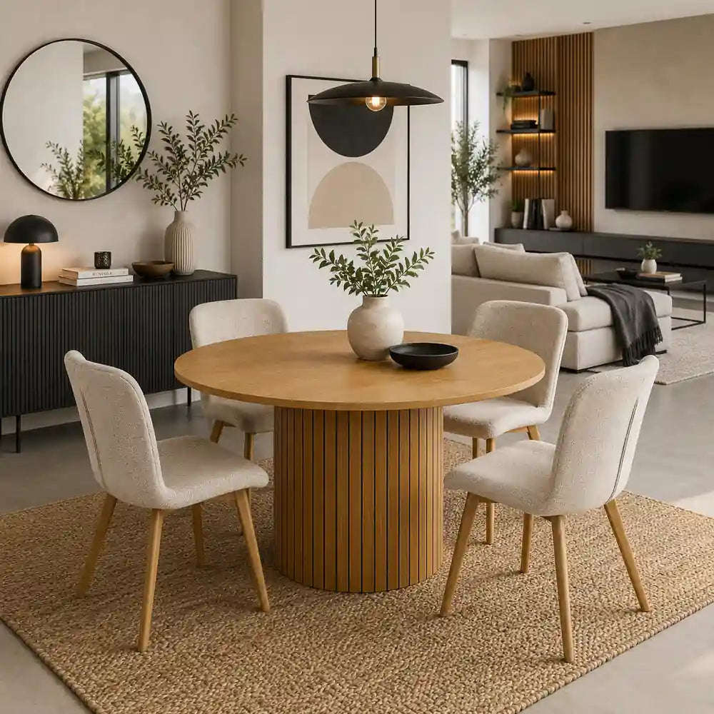Oslo 5pc Dining Set Beige-Light Oak