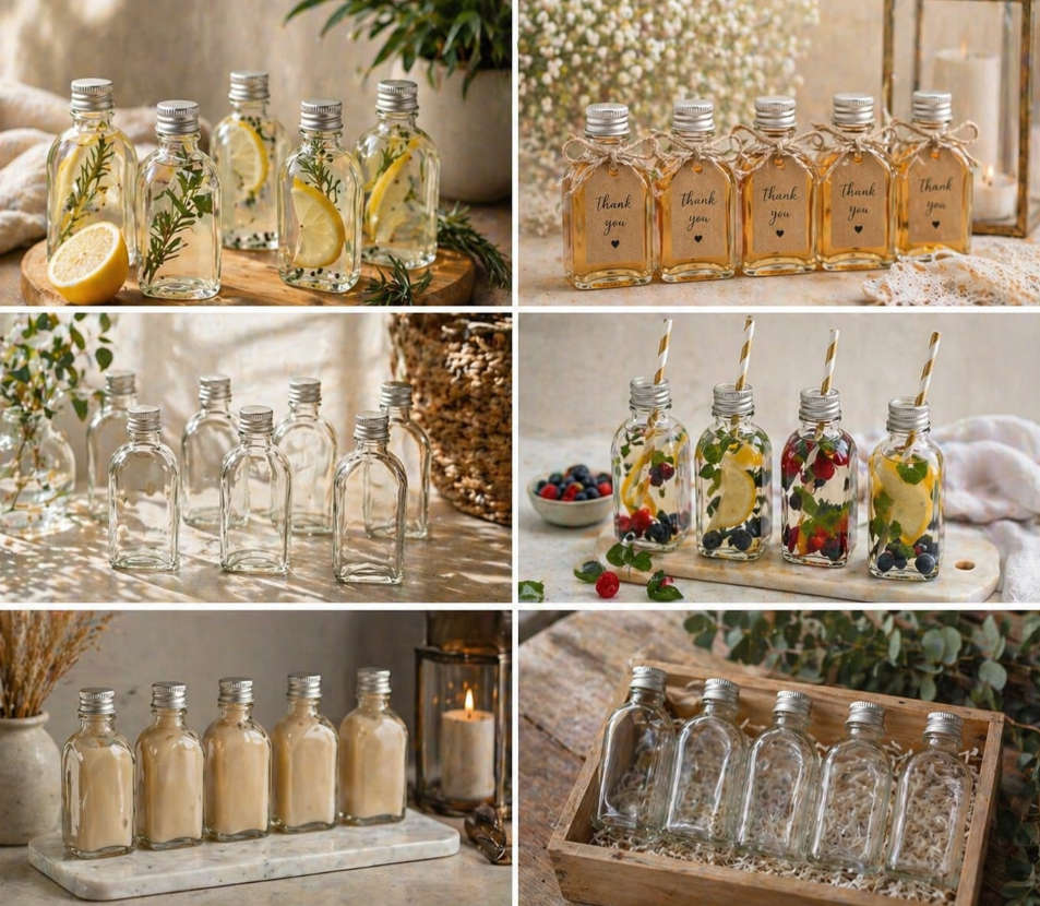 Glass Bottles with Silver Caps 200ml - Set of 5