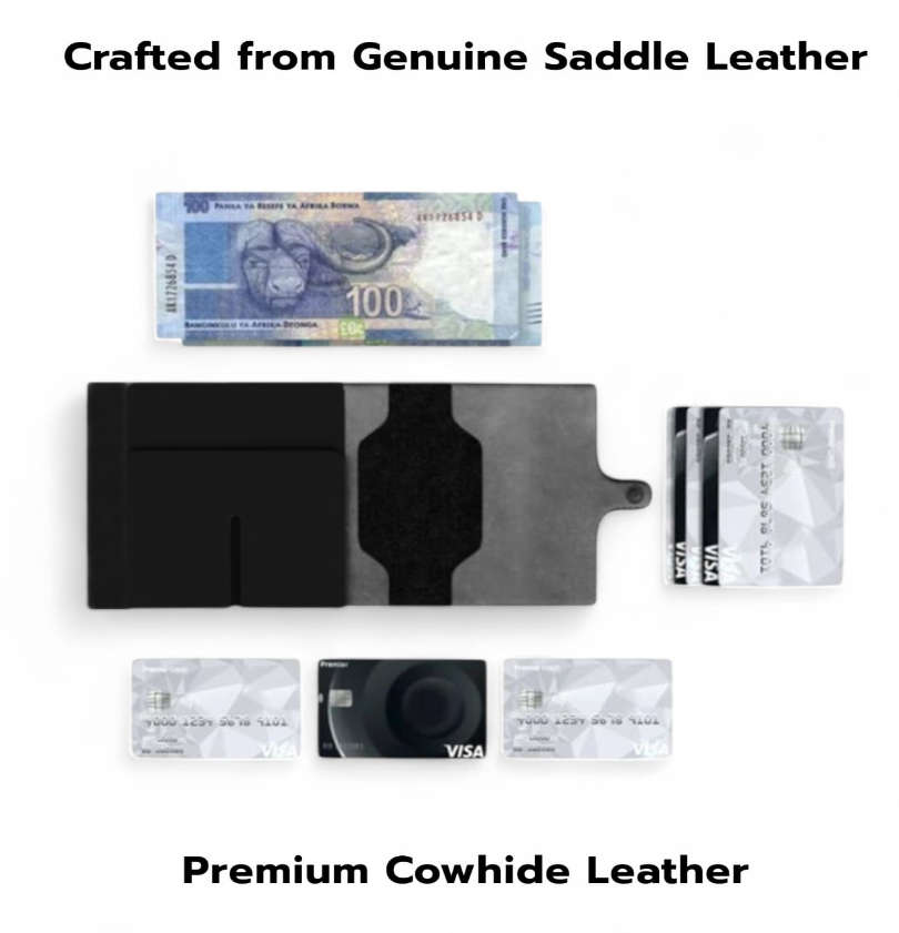 Reptronic Genuine Saddle Leather Pop-up Wallet - Black with Red Aluminum case with Red stitching