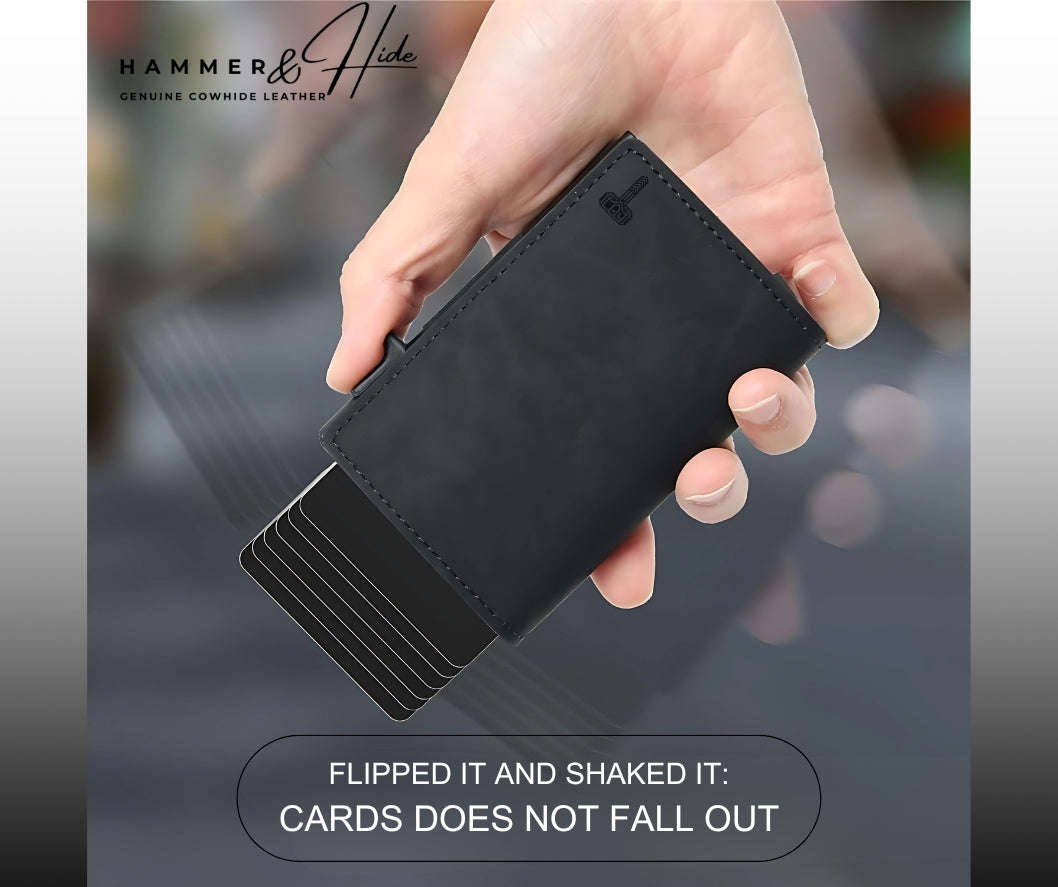Hammer&Hide Genuine Saddle Leather Pop Up Wallet-Dark Green with Black Aluminum case - Unisex