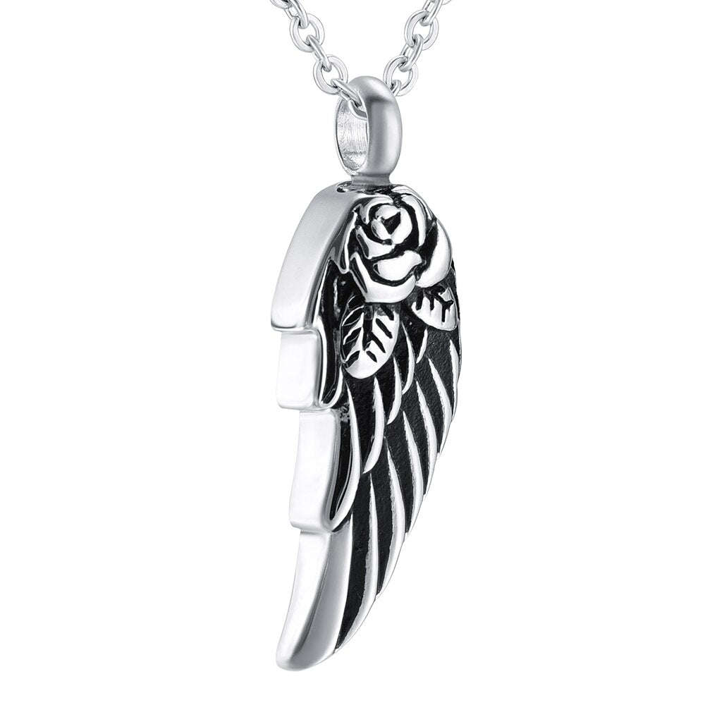Memorial Safe Keeping Pendant - Angel Wing/Rose with 12 Birthstones