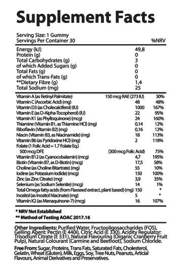 Vita-Aid Purna Mama Bear Prenatal Sugar Free Cranberry flavour Gummies 30s