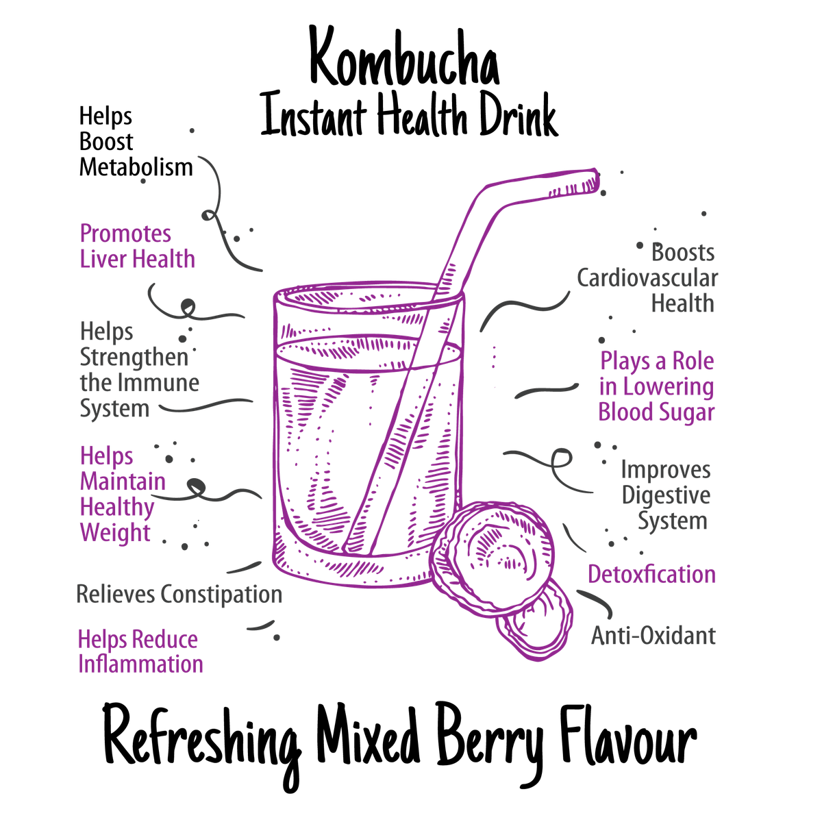 Vita-Aid KombuT Kombucha Instant Health Drink Mixed Berry Flavour 7s