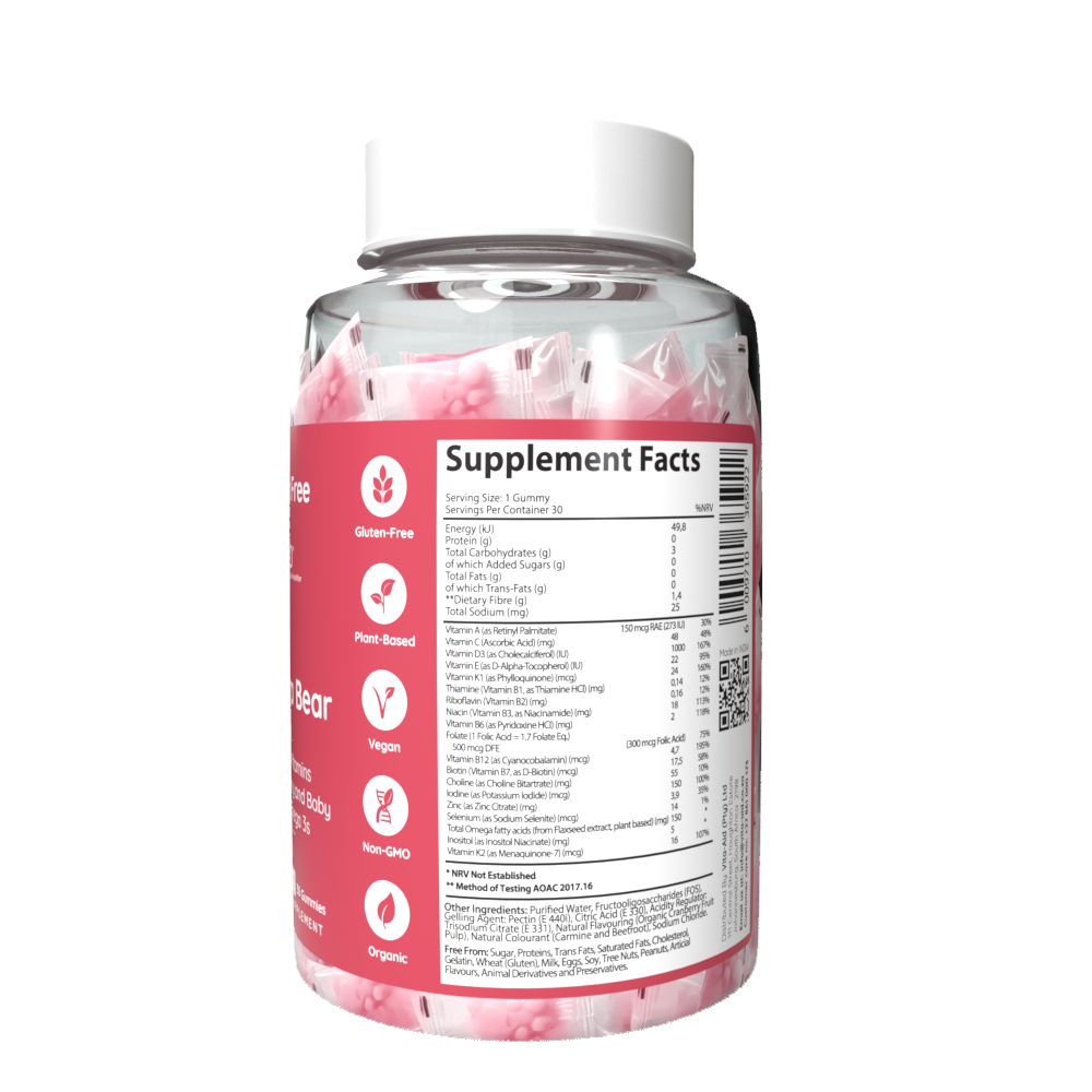Vita-Aid Purna Mama Bear Prenatal Sugar Free Cranberry flavour Gummies 30s