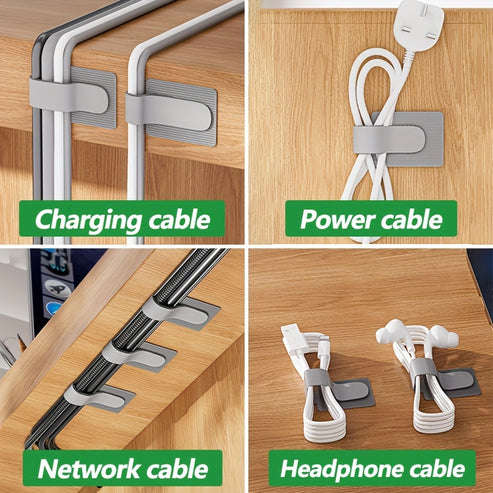 Velcro Cord Reusable Cable Ties with Mounting Adhesive - 10pc