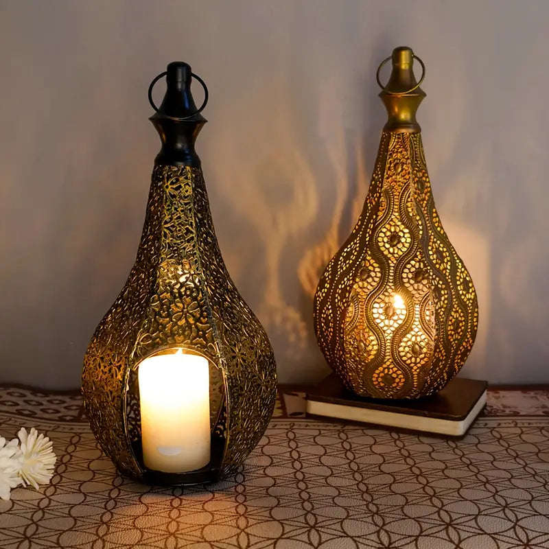 KasbahGlow Moroccan Metal Lantern Candle Holder-Silver