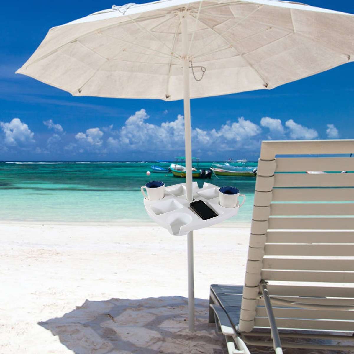 Beach Umbrella Cup Holder with Tray - for Beach & Patio Umbrellas