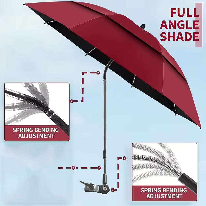 Beach Umbrella with 360° Adjustable Clamp - Red