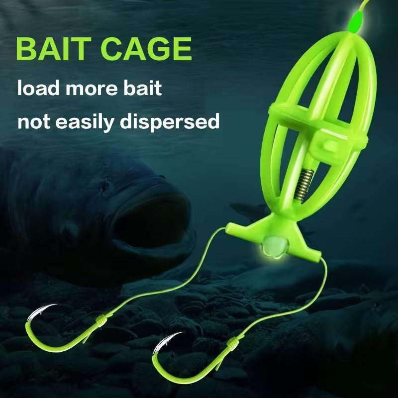 Fishing Bait Atomizer Cage Feeder Set  4-Pack with Dual Hooks
