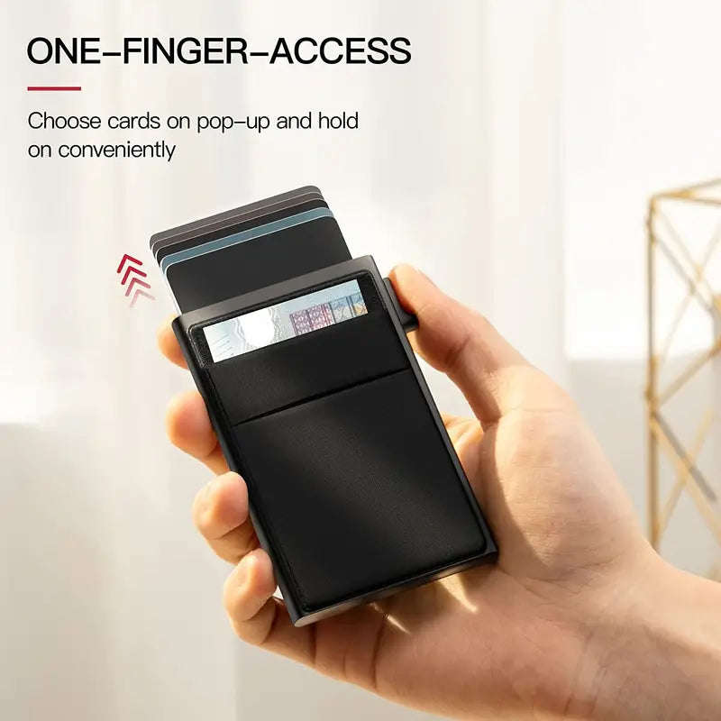 Ultra Slim RFID Pop Up Card Holder With Quick Access Double Pouch - Black