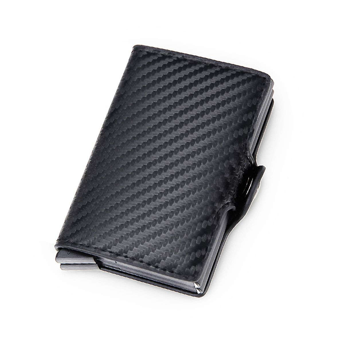 Double Carbon Fiber RFID Pop Up Card Holder Wallet-Black
