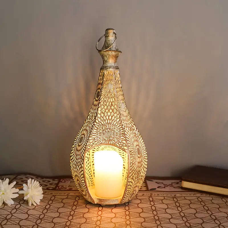 KasbahGlow Moroccan Metal Lantern Candle Holder-Silver