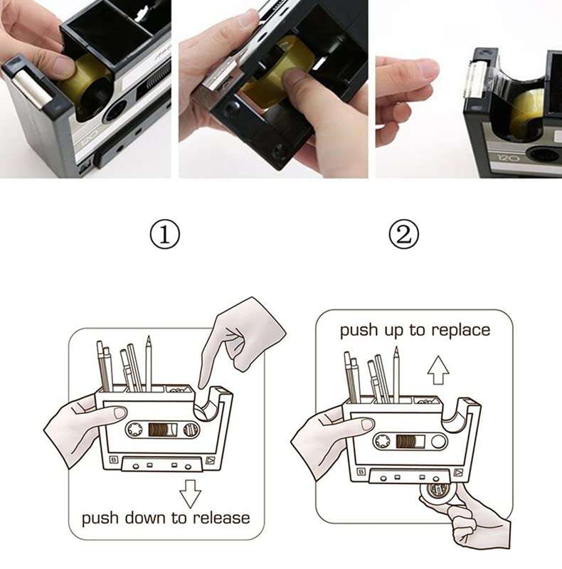 Retro Cassette Tape Dispenser &, Stationery Holder - Pink