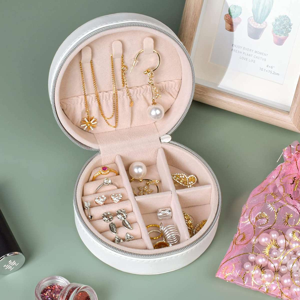Portable Round Jewellery Organizer-Pink