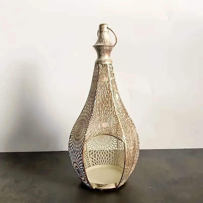 KasbahGlow Moroccan Metal Lantern Candle Holder-Silver